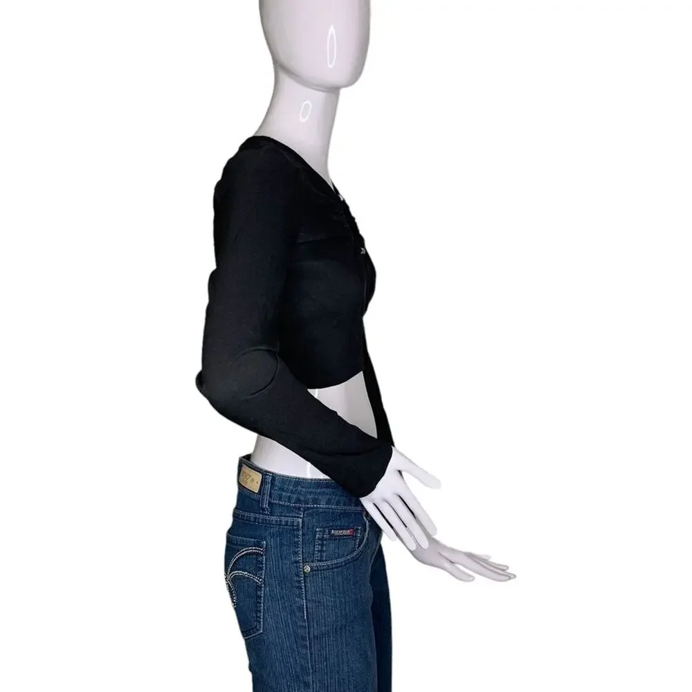 Zara Crop Top Long Sleeve Black Size M V-Neck Two Hidden Zippers